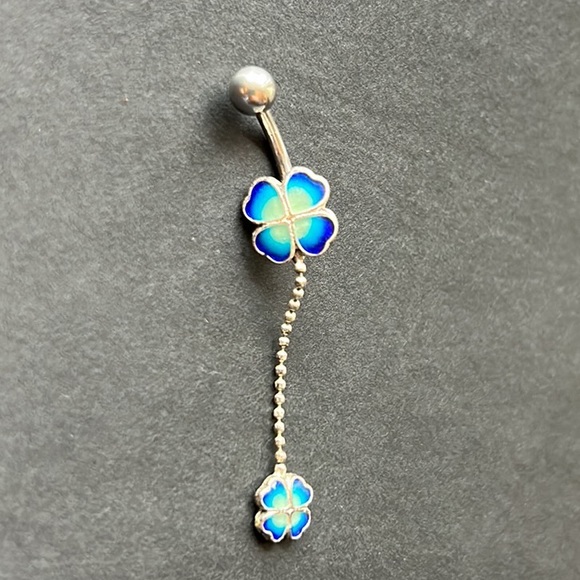 Dangling Blue Flower 🌸 Belly Button Ring - Picture 1 of 6